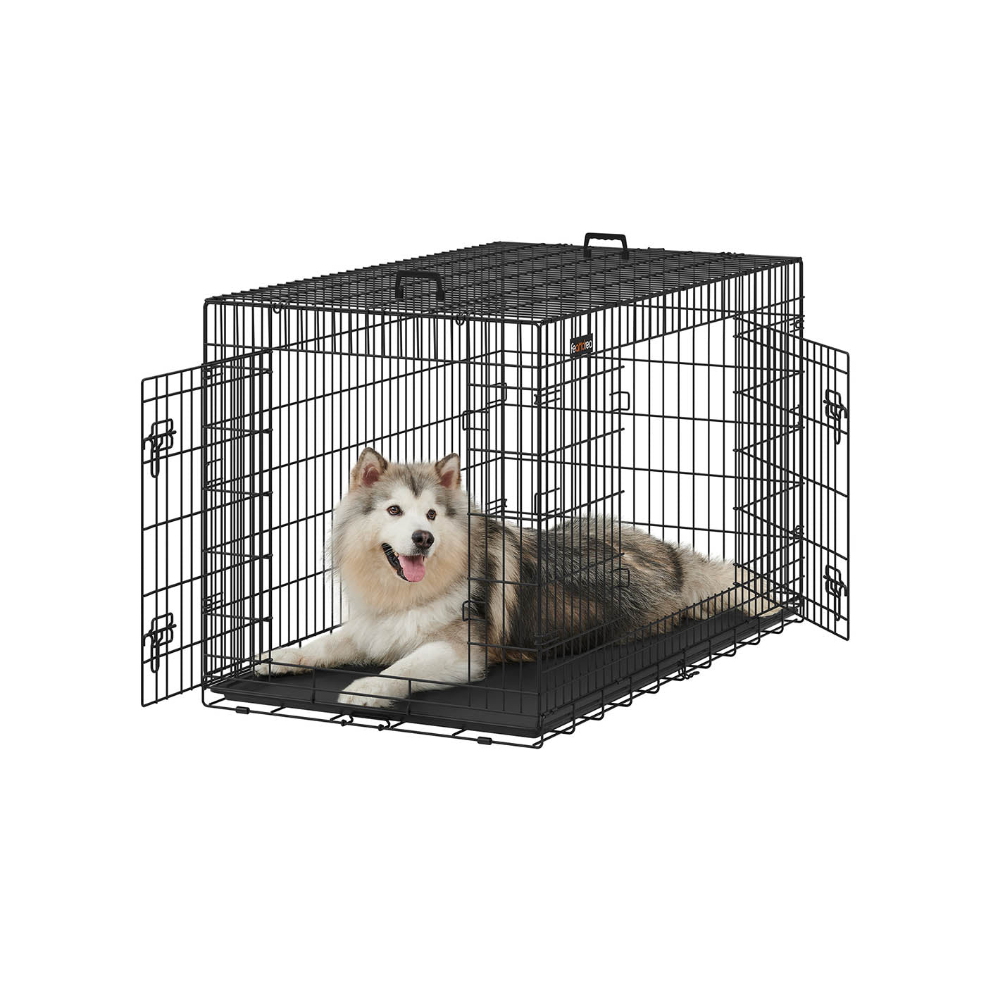 Dog Cage - Metal - Black - Folding Design with Two Doors and Removable Tray