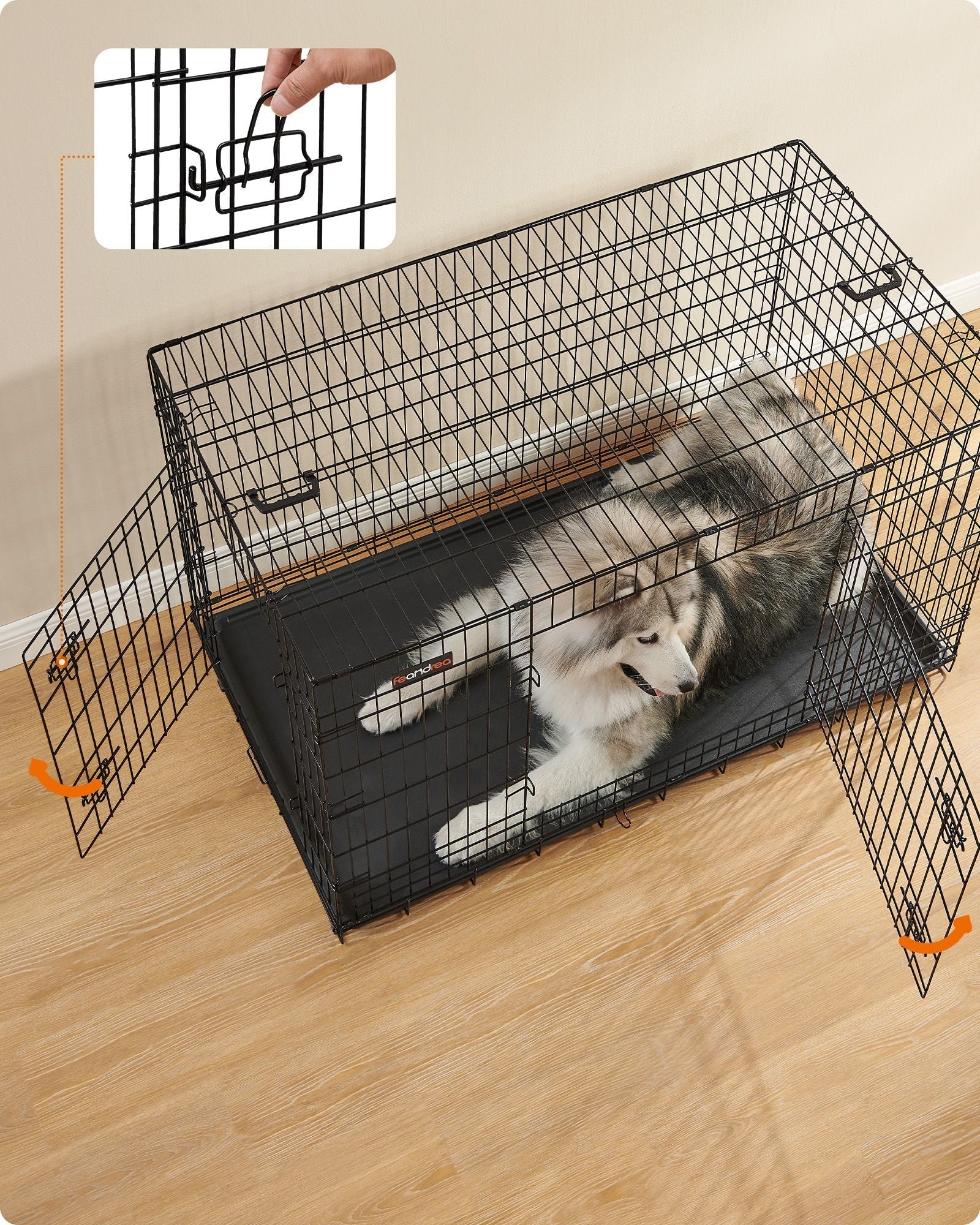 Foldable Dog Crate - Metal - Ink Black - 2 Doors with Tray
