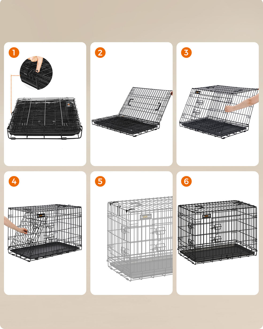 Dog Cage - Metal - Black - Folding Design with Two Doors and Removable Tray