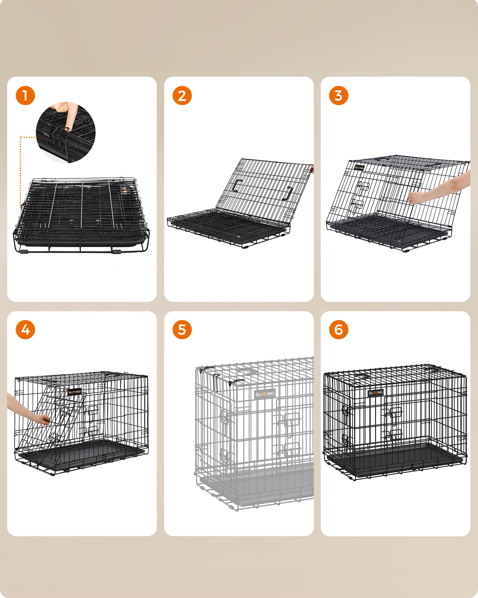Foldable Dog Crate - Metal - Ink Black - 2 Doors with Tray