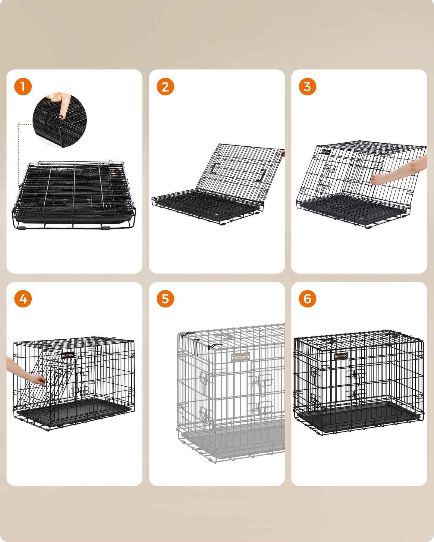 Foldable Dog Crate - Metal - Ink Black - 2 Doors with Tray