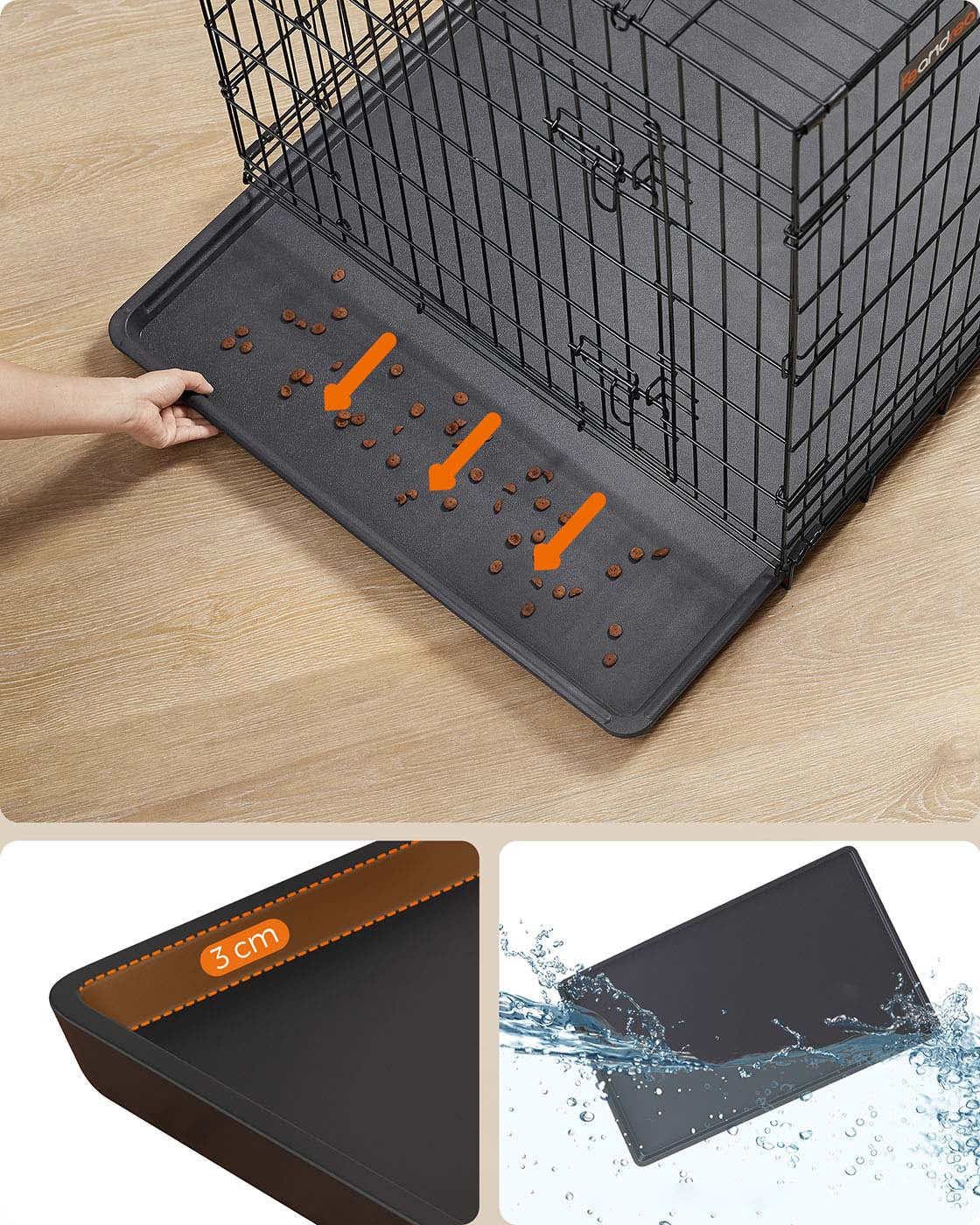 Dog Cage - Metal - Black - Folding Design with Two Doors and Removable Tray