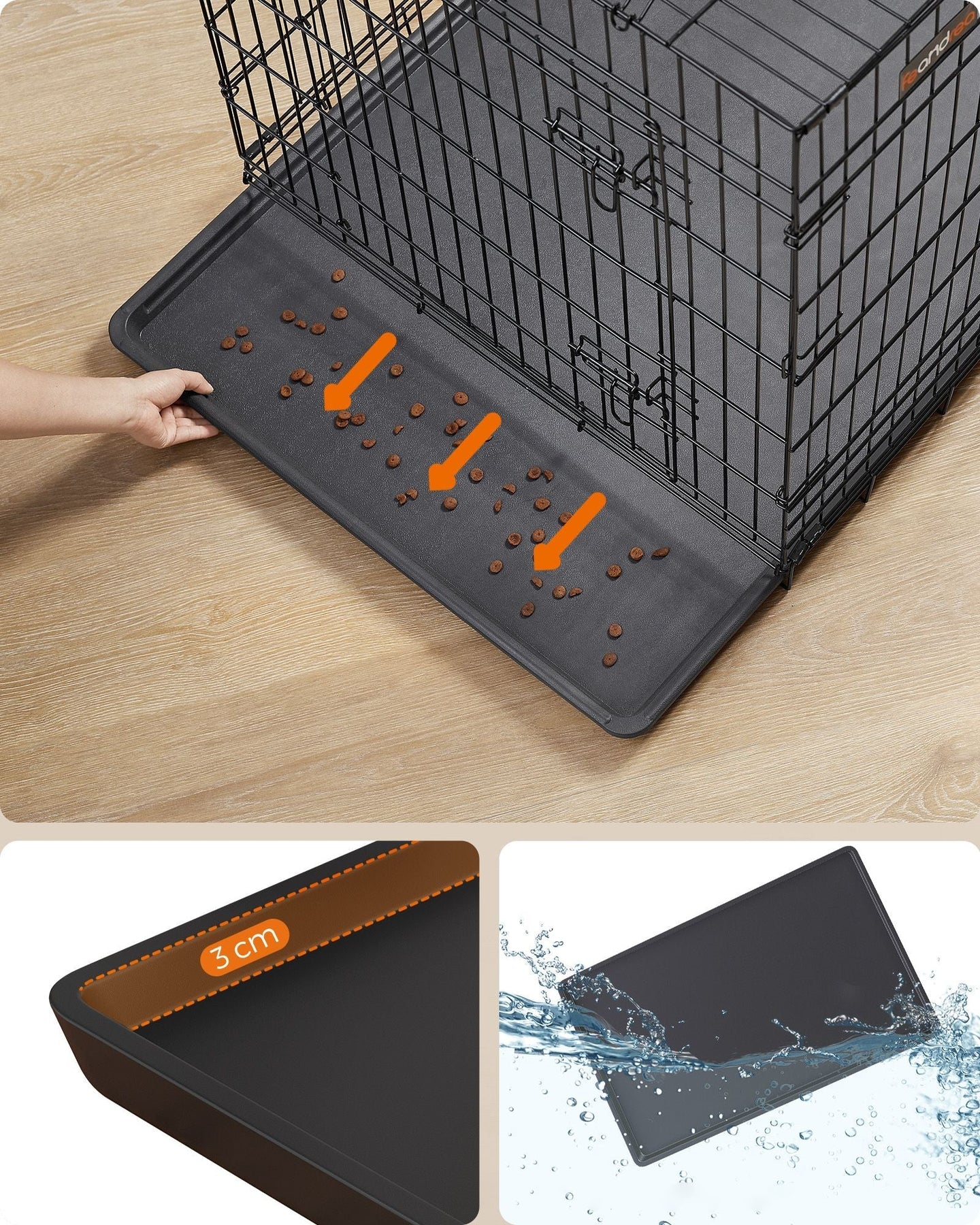 Foldable Dog Crate - Metal - Ink Black - 2 Doors with Tray