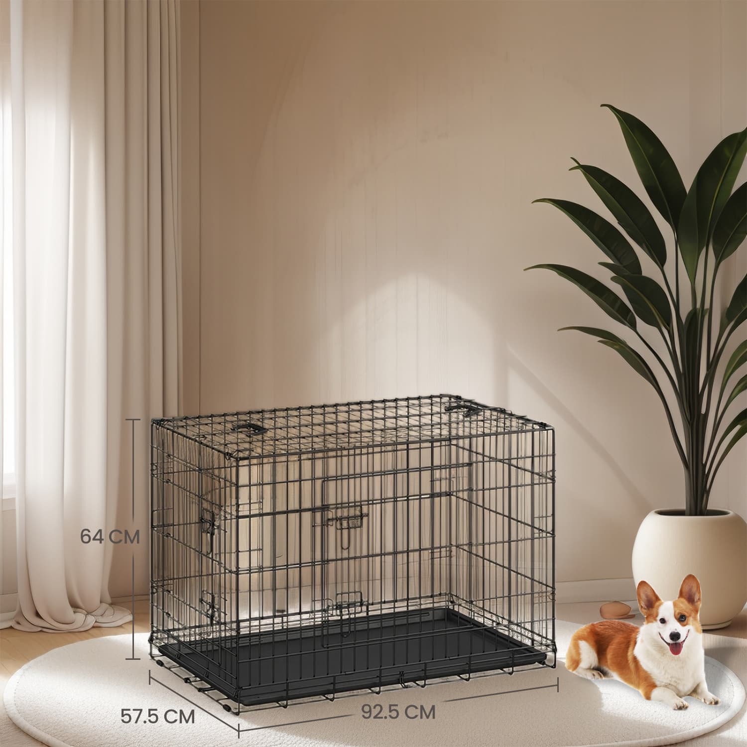 Metal Dog Crate - Metal - Black - Foldable with Removable Tray