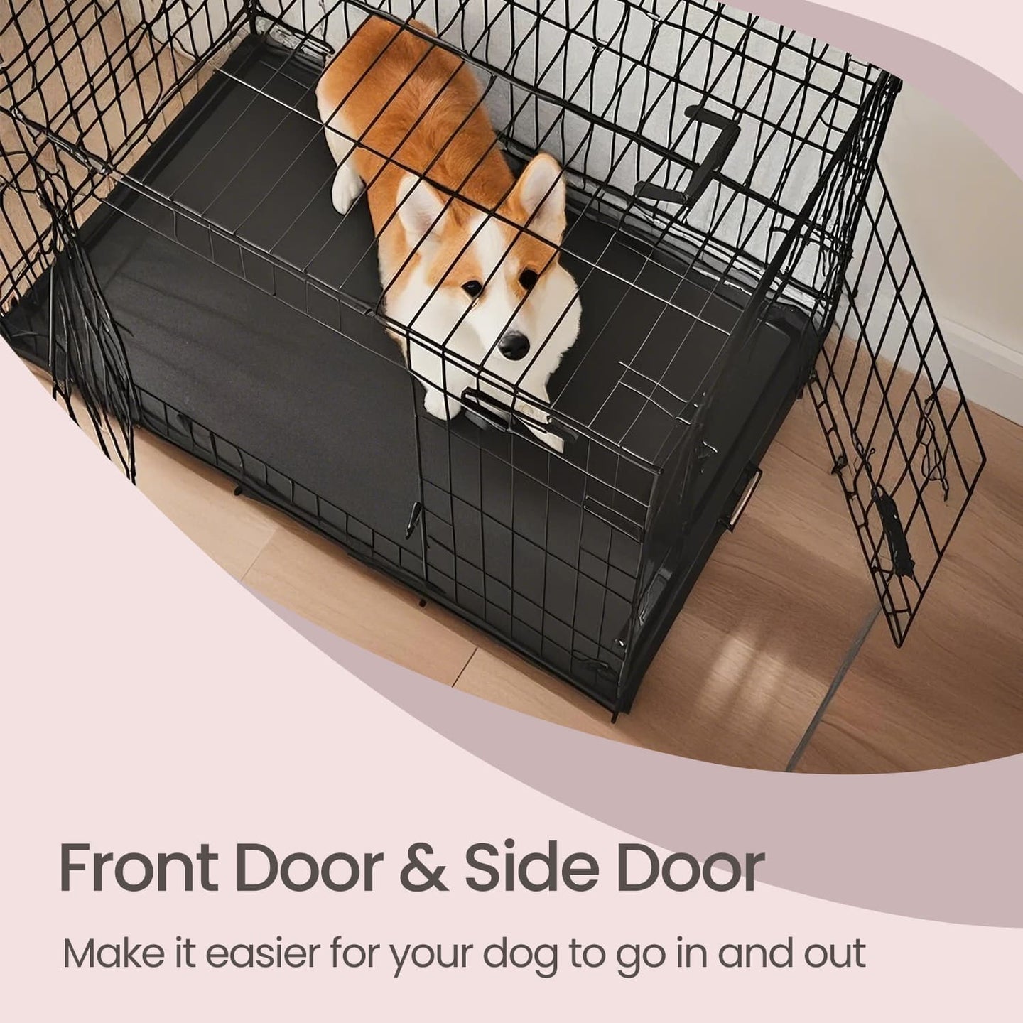 Metal Dog Crate - Metal - Black - Foldable with Removable Tray