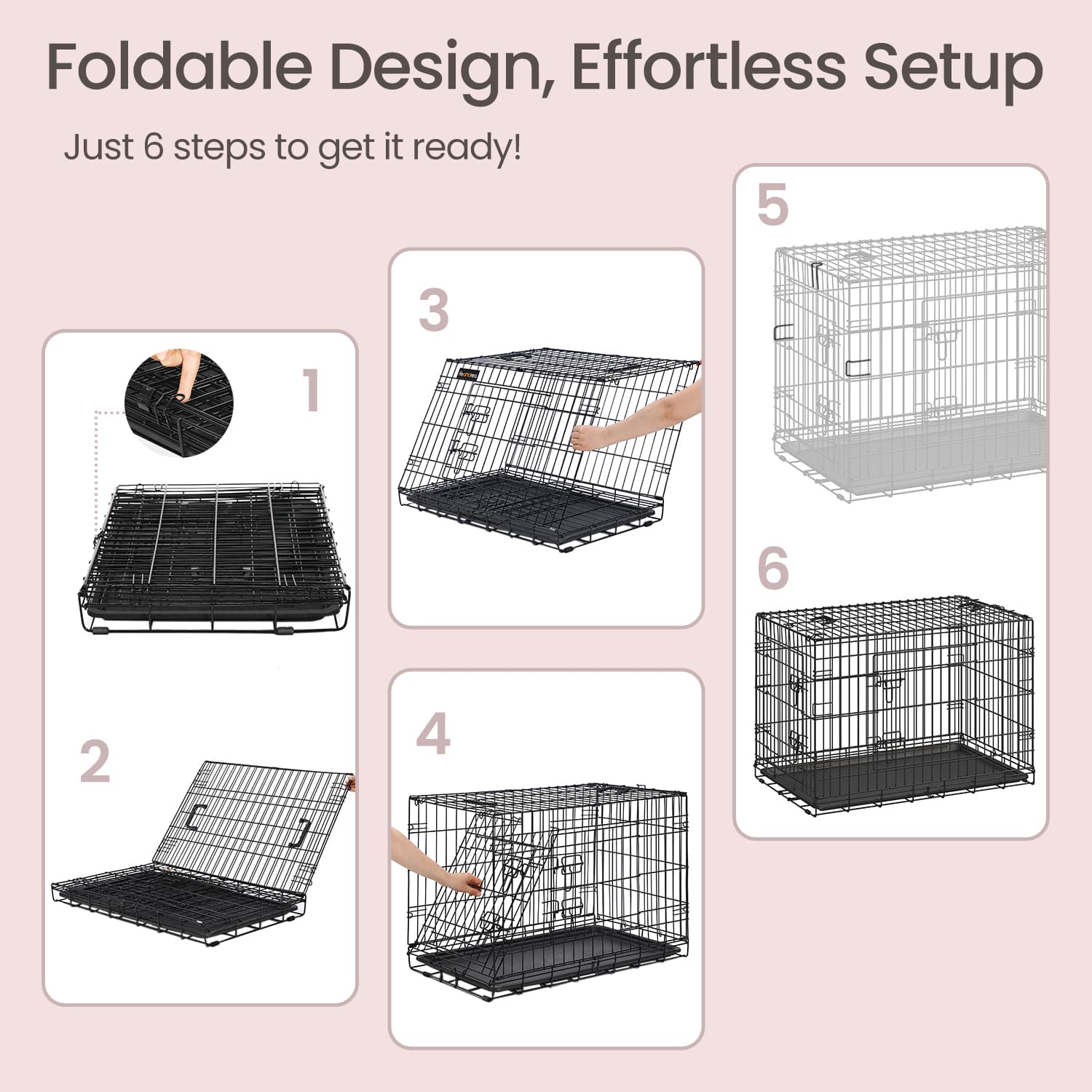 Metal Dog Crate - Metal - Black - Foldable with Removable Tray