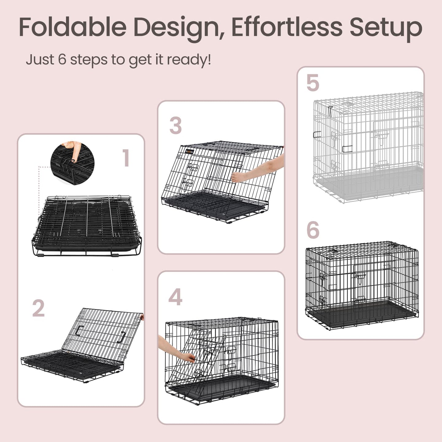 Metal Dog Crate - Metal - Black - Foldable with Removable Tray