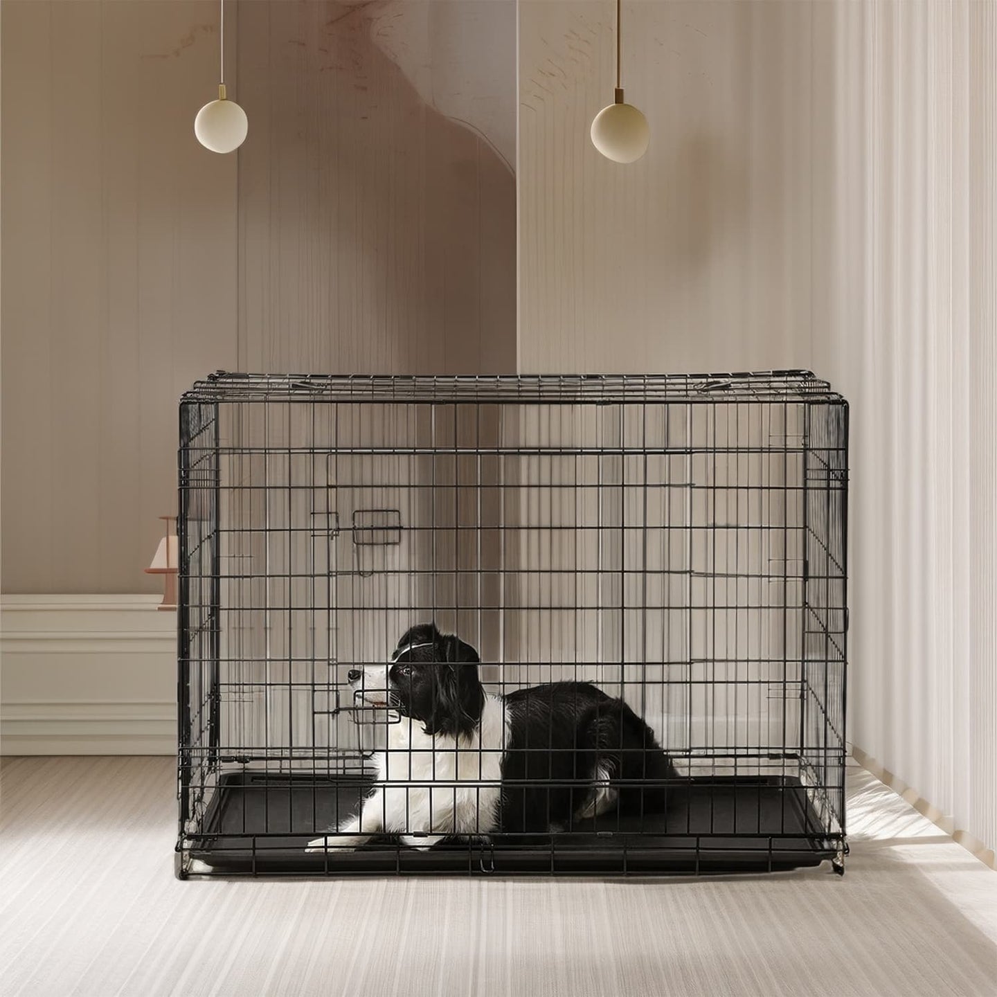Foldable Dog Crate - Metal - Black - Extra Large with Removable Tray