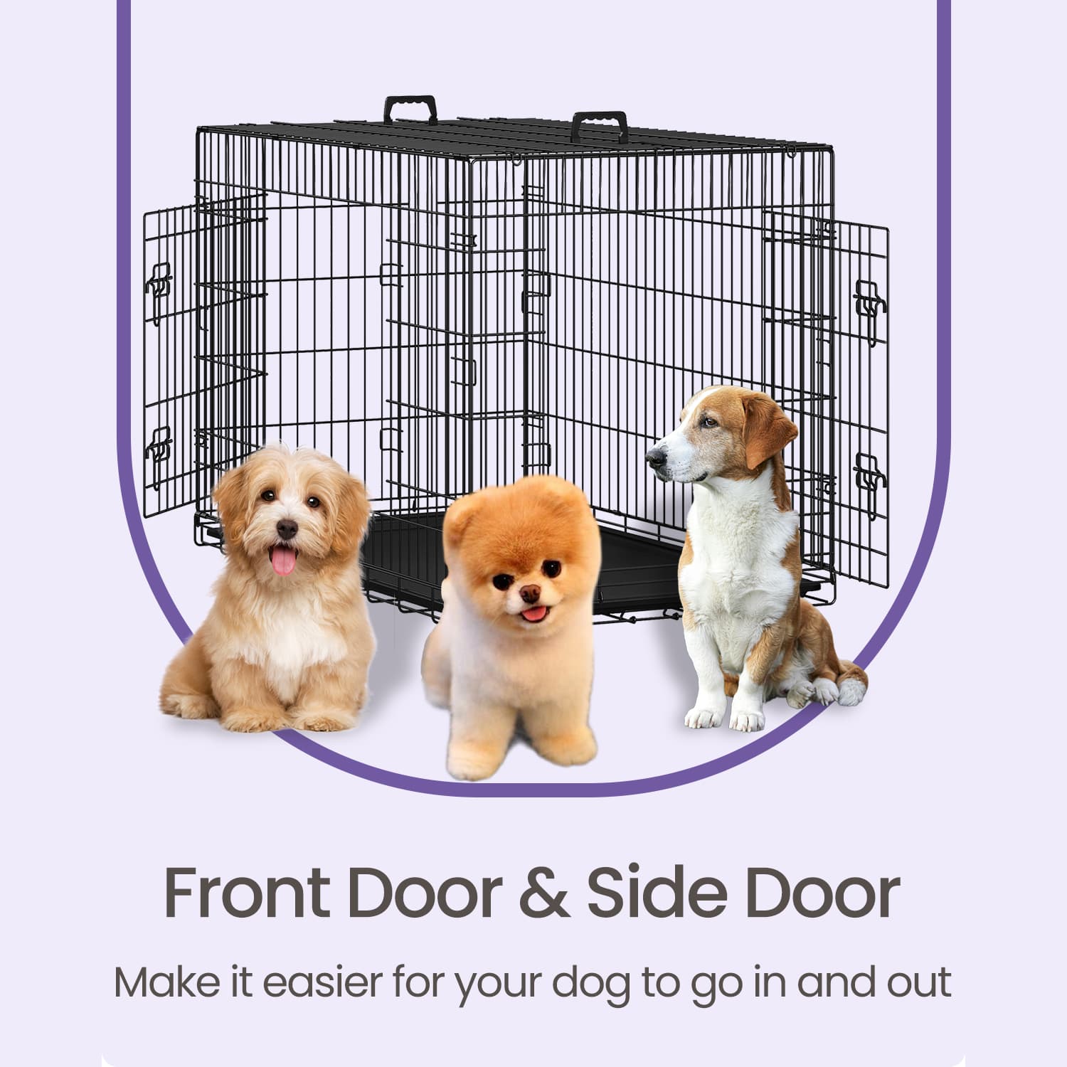 Foldable Dog Crate - Metal - Black - Extra Large with Removable Tray