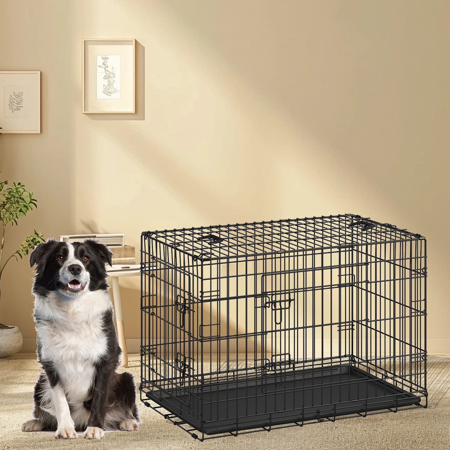 Foldable Metal Dog Crate - Black - XXL Size with Removable Tray
