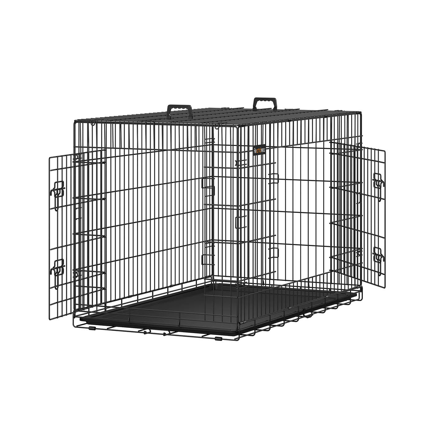Folding Metal Dog Crate - Steel - Black - Double Door with Removable Tray