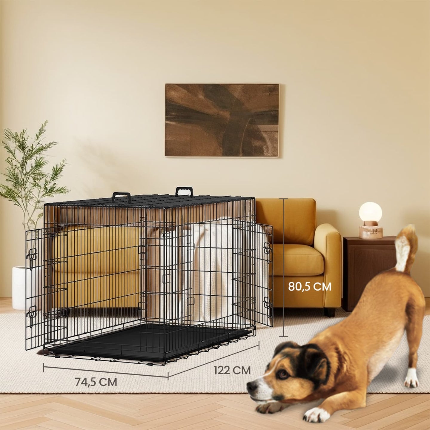 Foldable Metal Dog Crate - Black - XXL Size with Removable Tray
