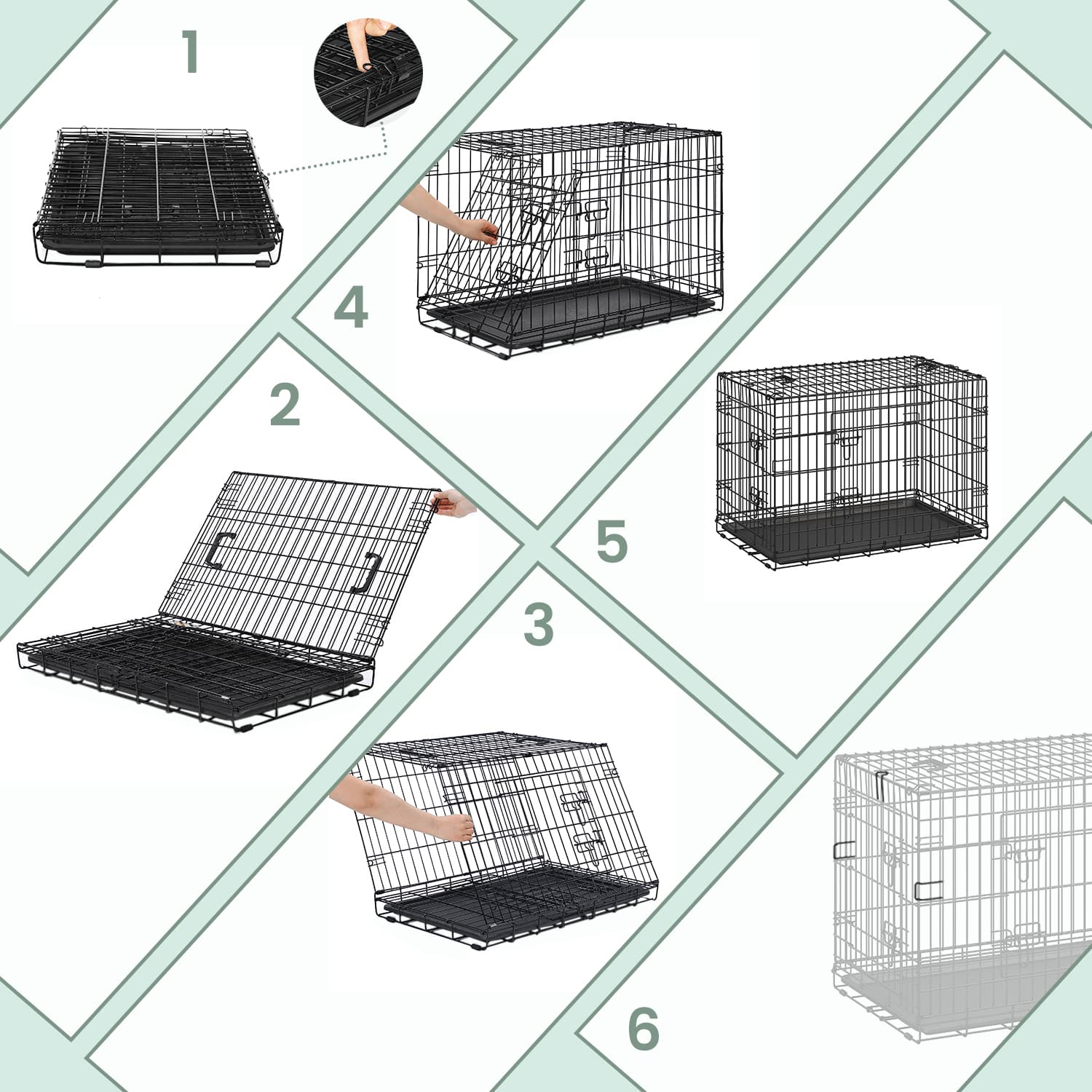 Foldable Metal Dog Crate - Black - XXL Size with Removable Tray