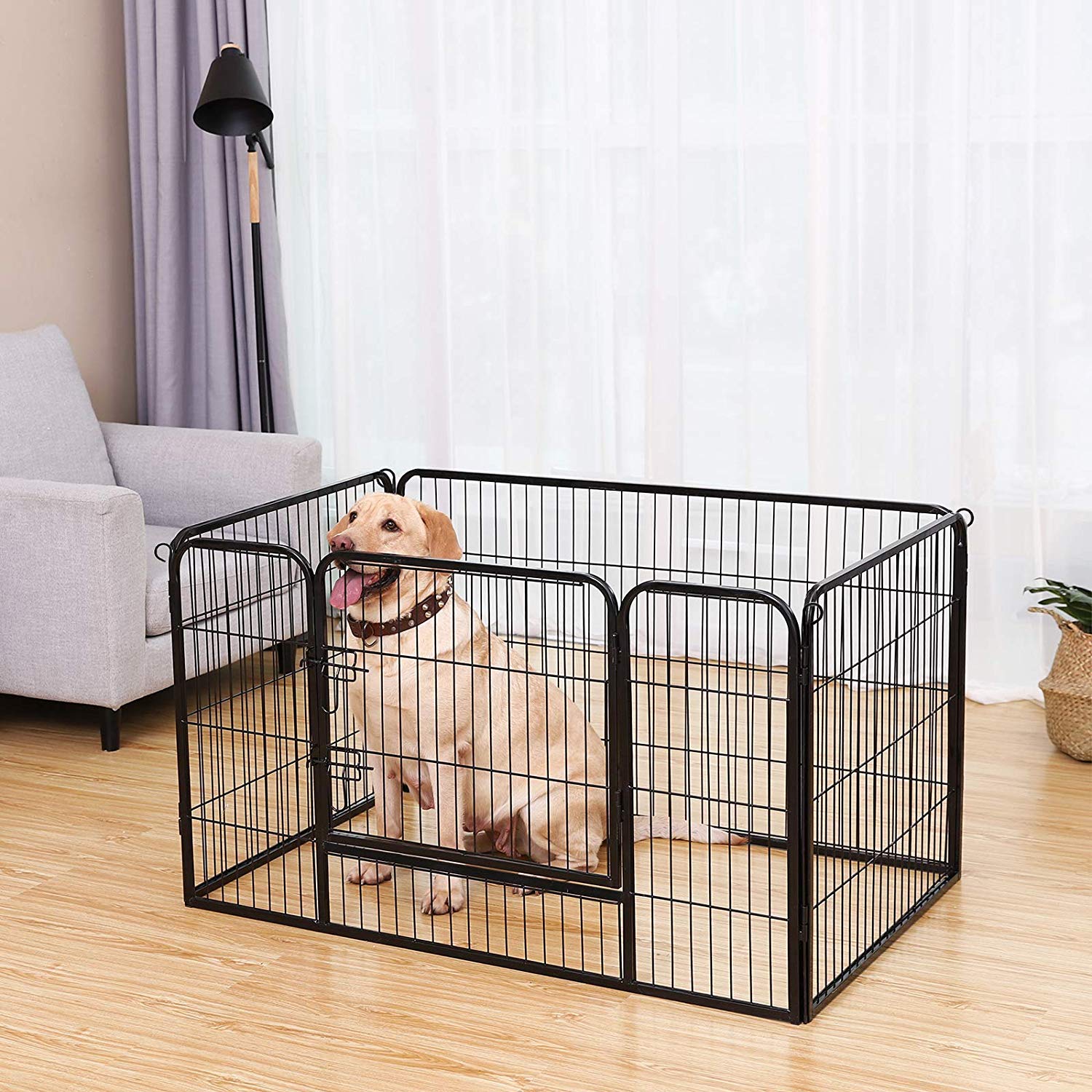Puppy Playpen - Metal - Black - Foldable Pet Exercise Enclosure