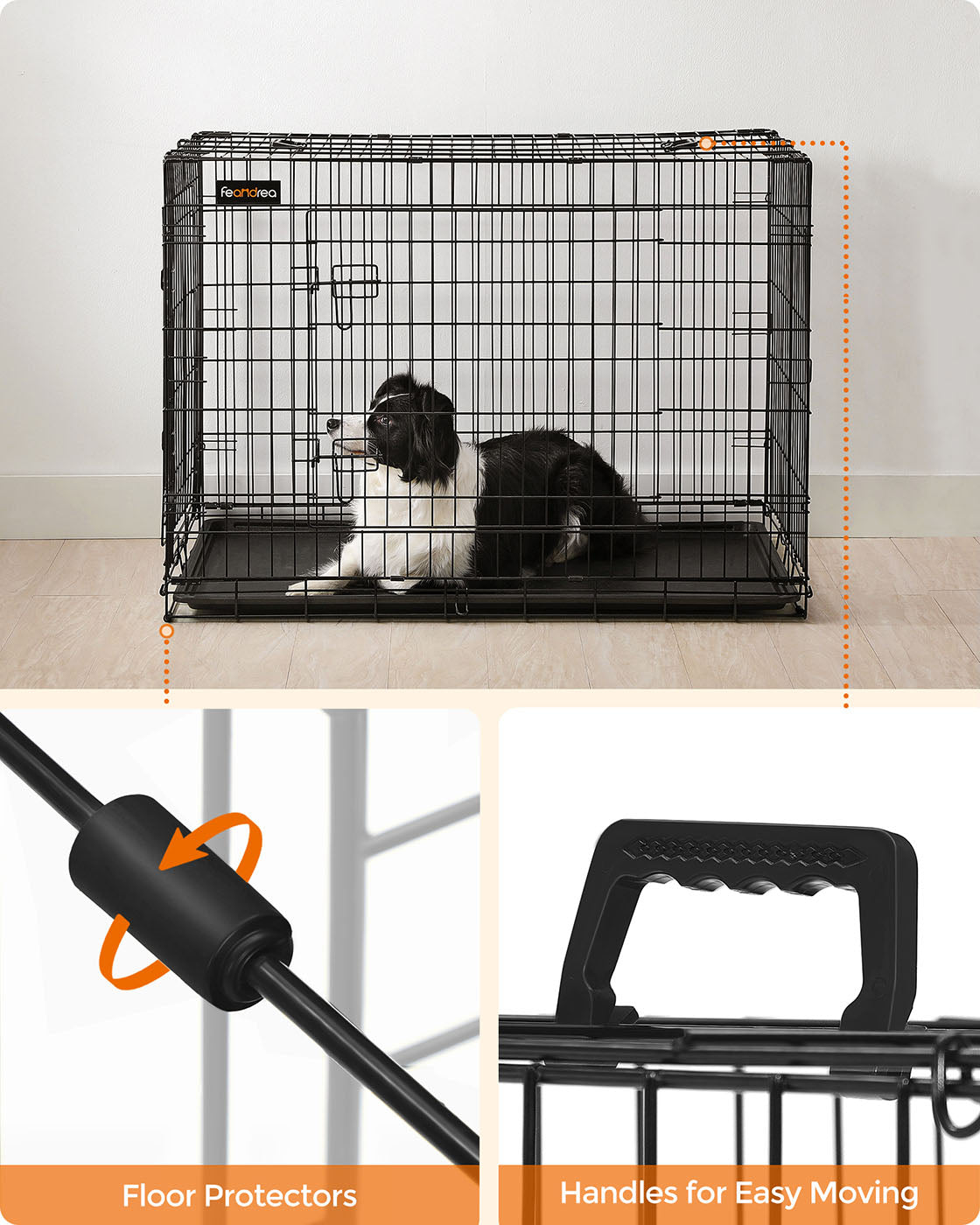Folding Dog Crate - Metal - Black - Double Door with Tray