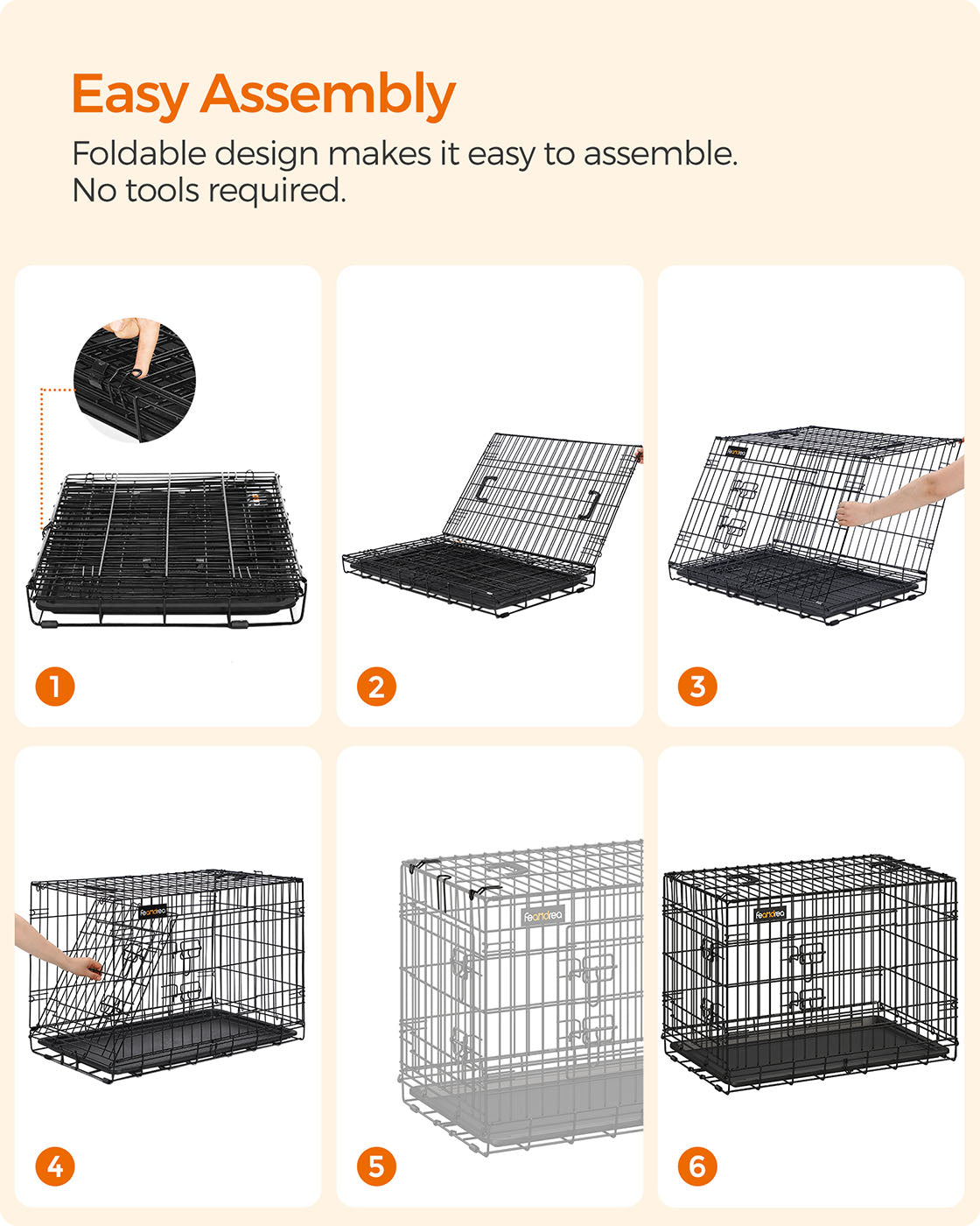 Folding Metal Dog Crate - Steel - Black - Double Door with Removable Tray