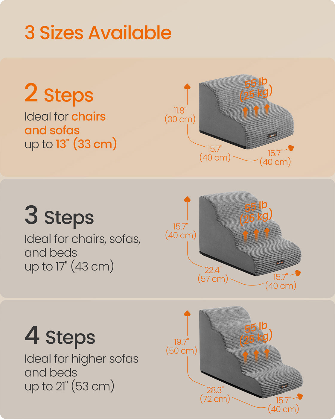 Dog Stairs - Dove Grey - Waterproof PPS