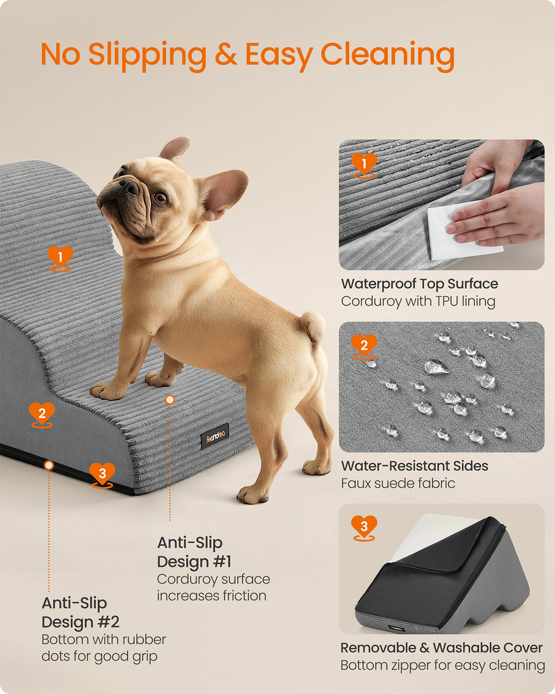 Dog Stairs - Dove Grey - Waterproof PPS