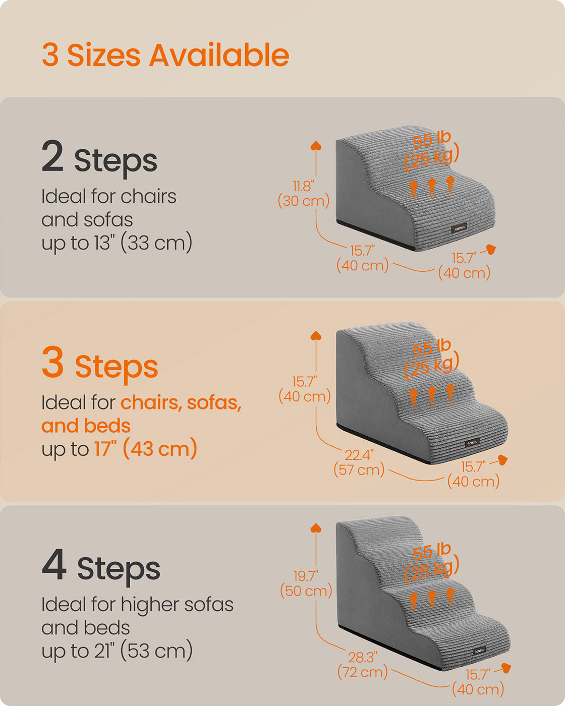 Dog Stairs - Dove Grey - Waterproof PPS