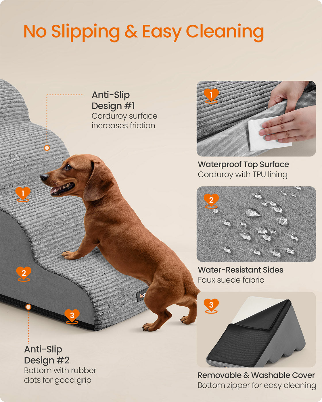 Dog Stairs - Dove Grey - Waterproof PPS
