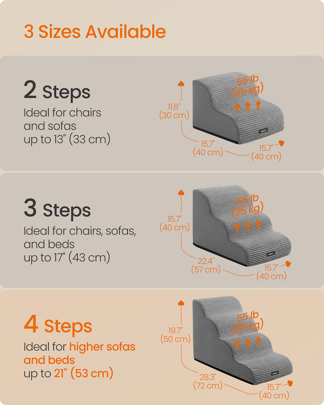 Dog Stairs - Dove Grey - Waterproof PPS