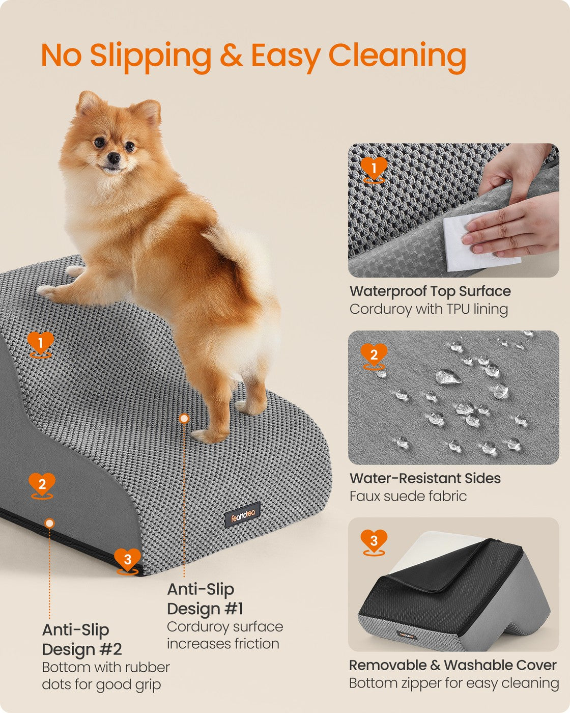 Dog Stairs - 40L - Faux Suede Fabric - Waterproof