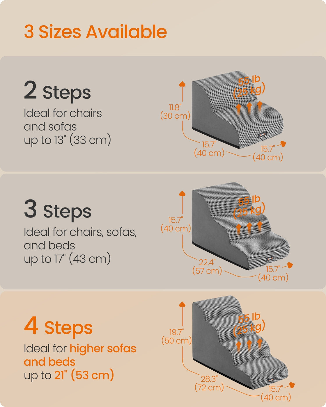 4-Step Dog Stairs - 30L - Faux Suede Fabric - Waterproof