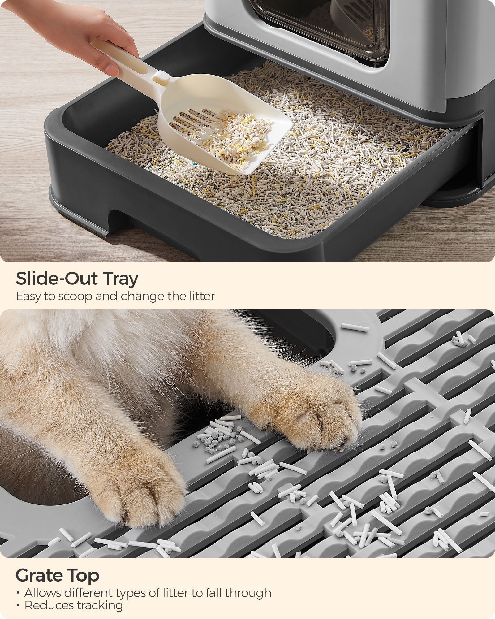 Hidden Cat Litter Box - Wood - Beige - Spacious Design with Slide-Out Tray and Hood