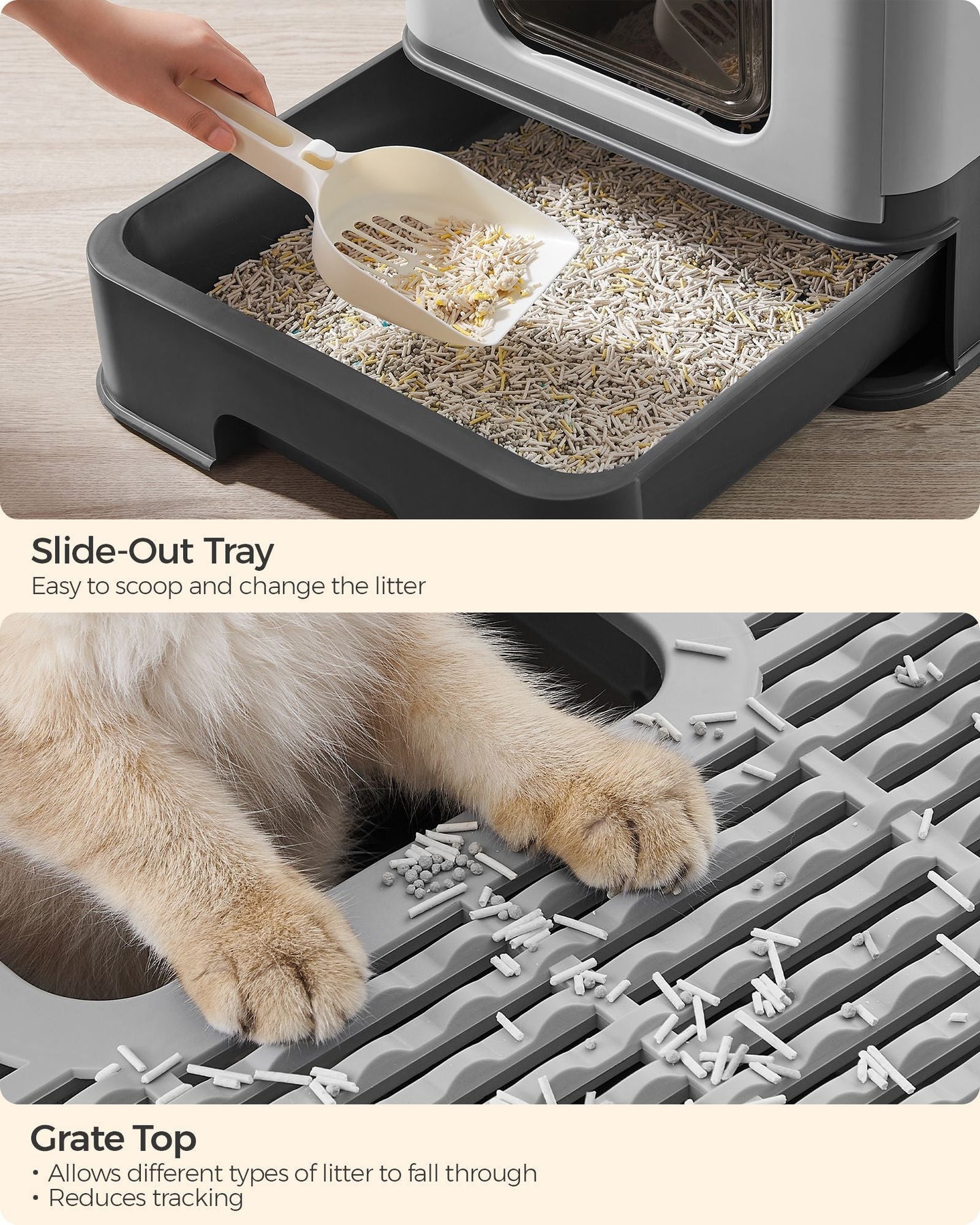 Hidden Cat Litter Box - Wood - Beige - Spacious Design with Slide-Out Tray and Hood