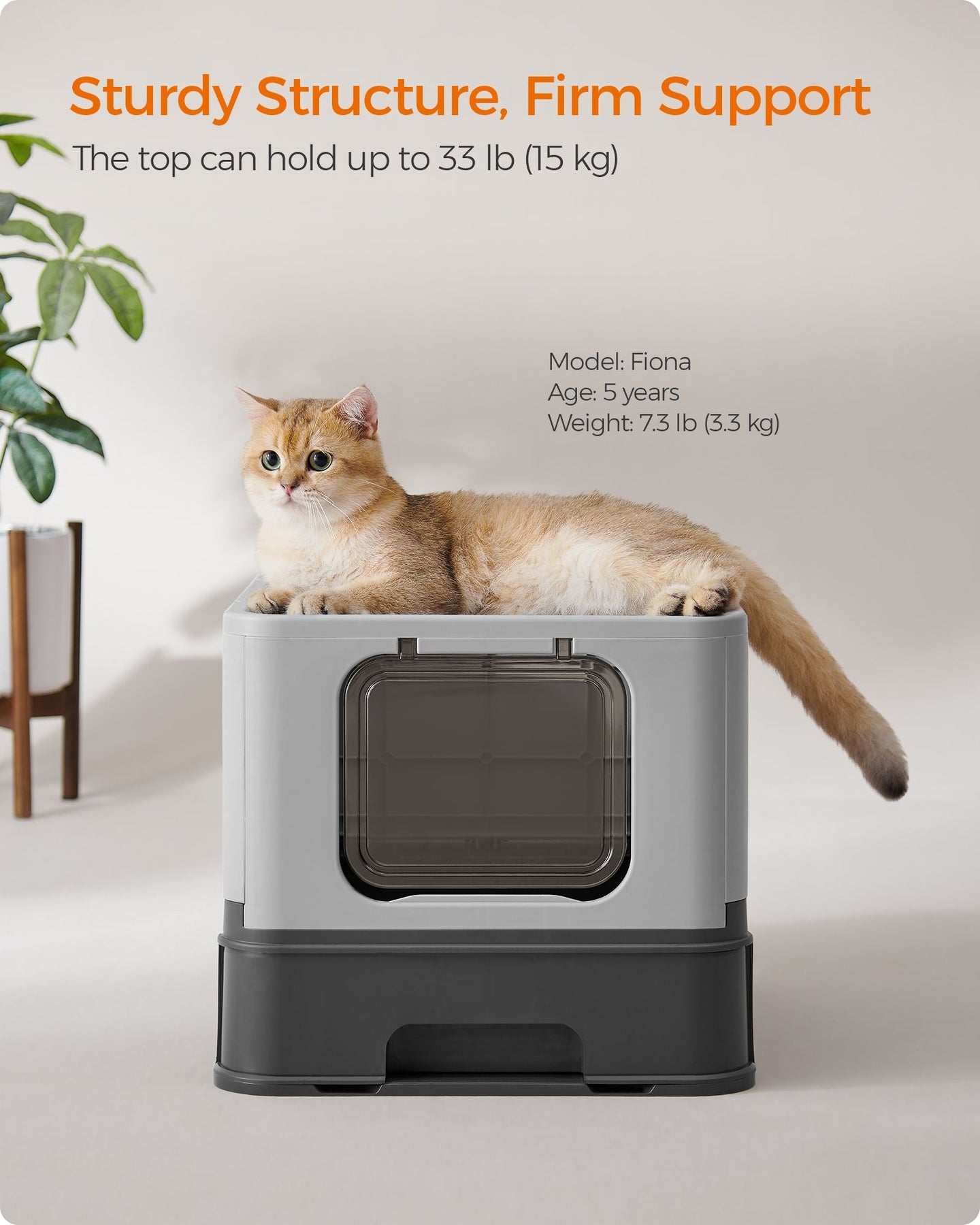 Hidden Cat Litter Box - Wood - Beige - Spacious Design with Slide-Out Tray and Hood