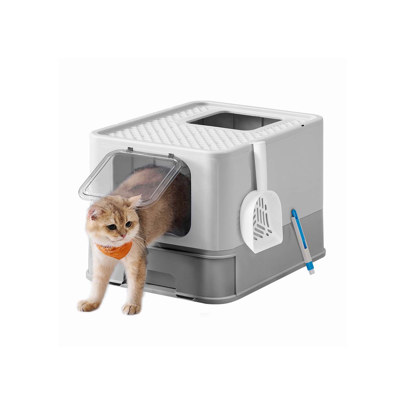 Cat Litter Box - Wood - Dark Brown - Hidden Design with Slide-Out Tray and Accessories