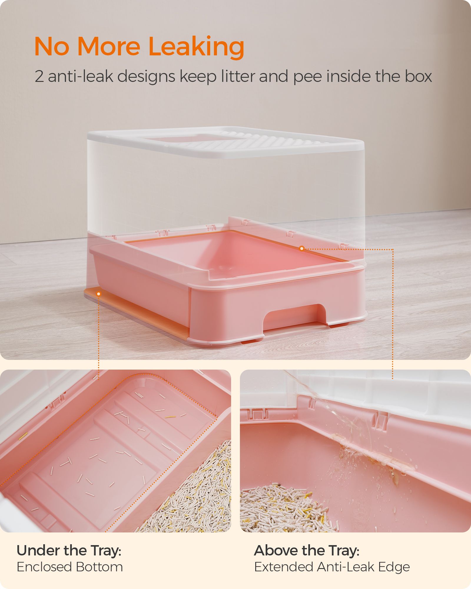 Hidden Cat Litter Box - Wood - Jelly Pink and White - Spacious with Slide-Out Tray and Hood