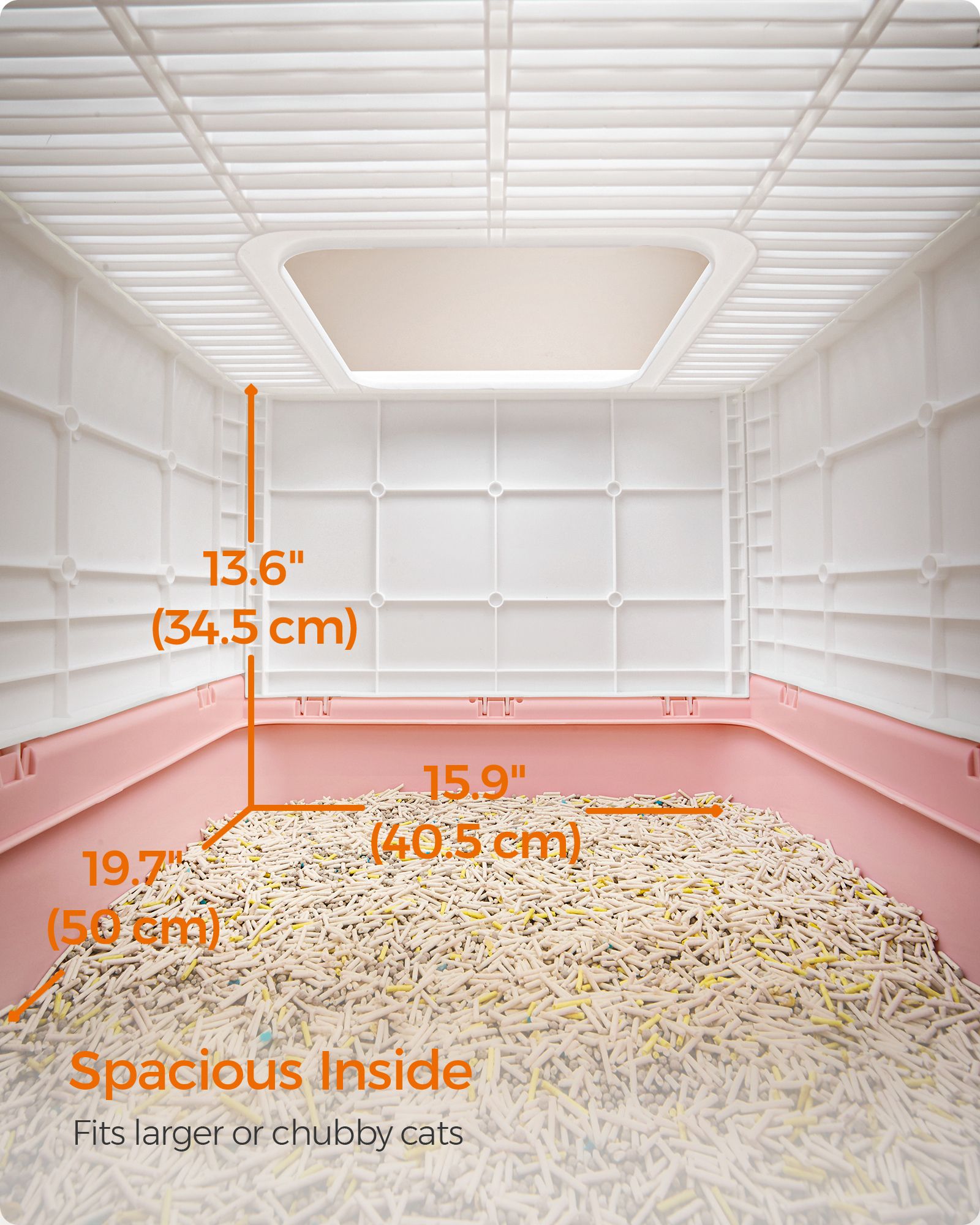 Hidden Cat Litter Box - Wood - Jelly Pink and White - Spacious with Slide-Out Tray and Hood