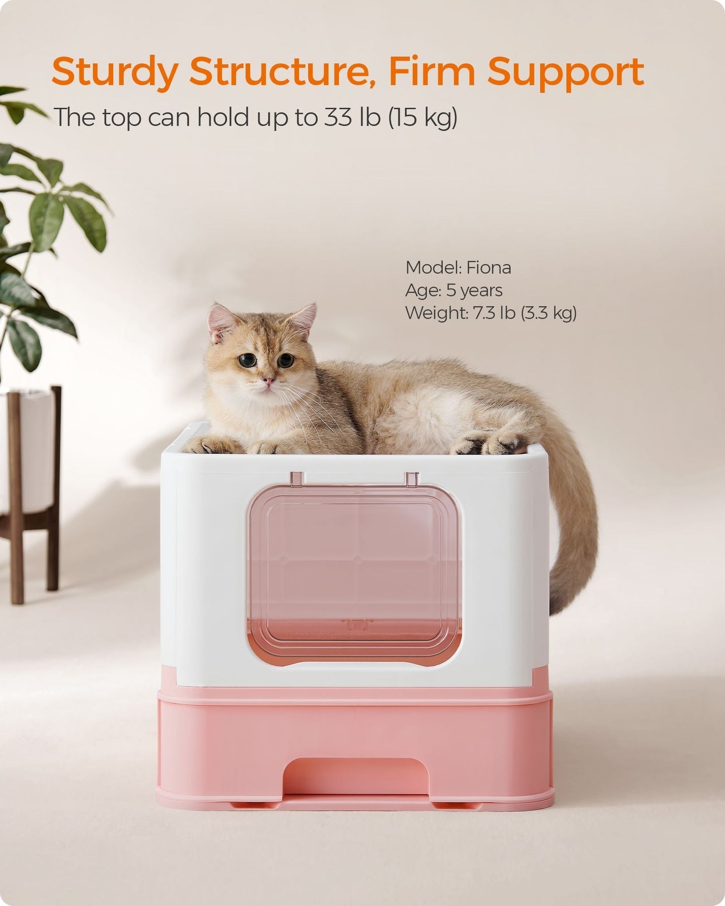 Hidden Cat Litter Box - Wood - Jelly Pink and White - Spacious with Slide-Out Tray and Hood