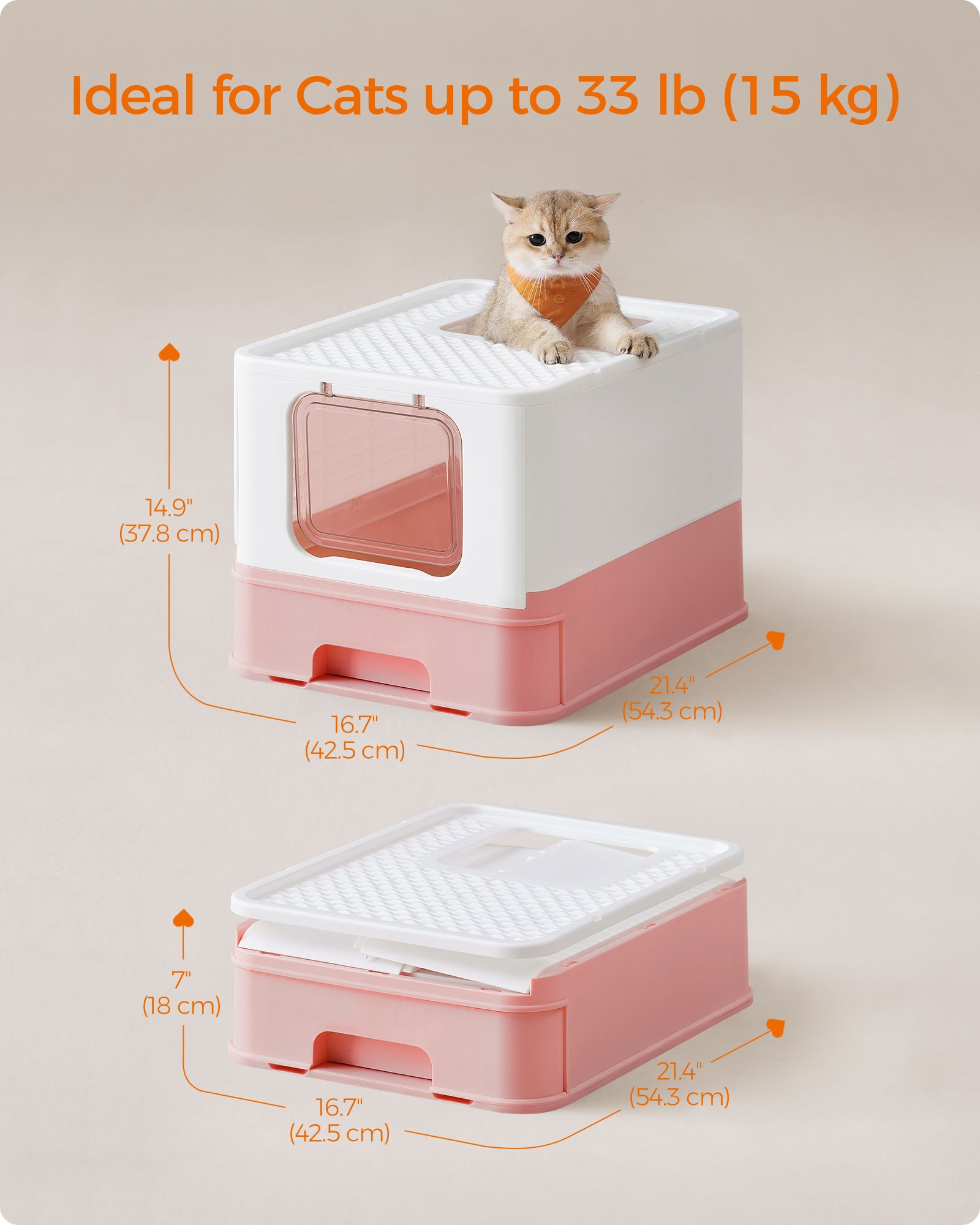 Hidden Cat Litter Box - Wood - Jelly Pink and White - Spacious with Slide-Out Tray and Hood