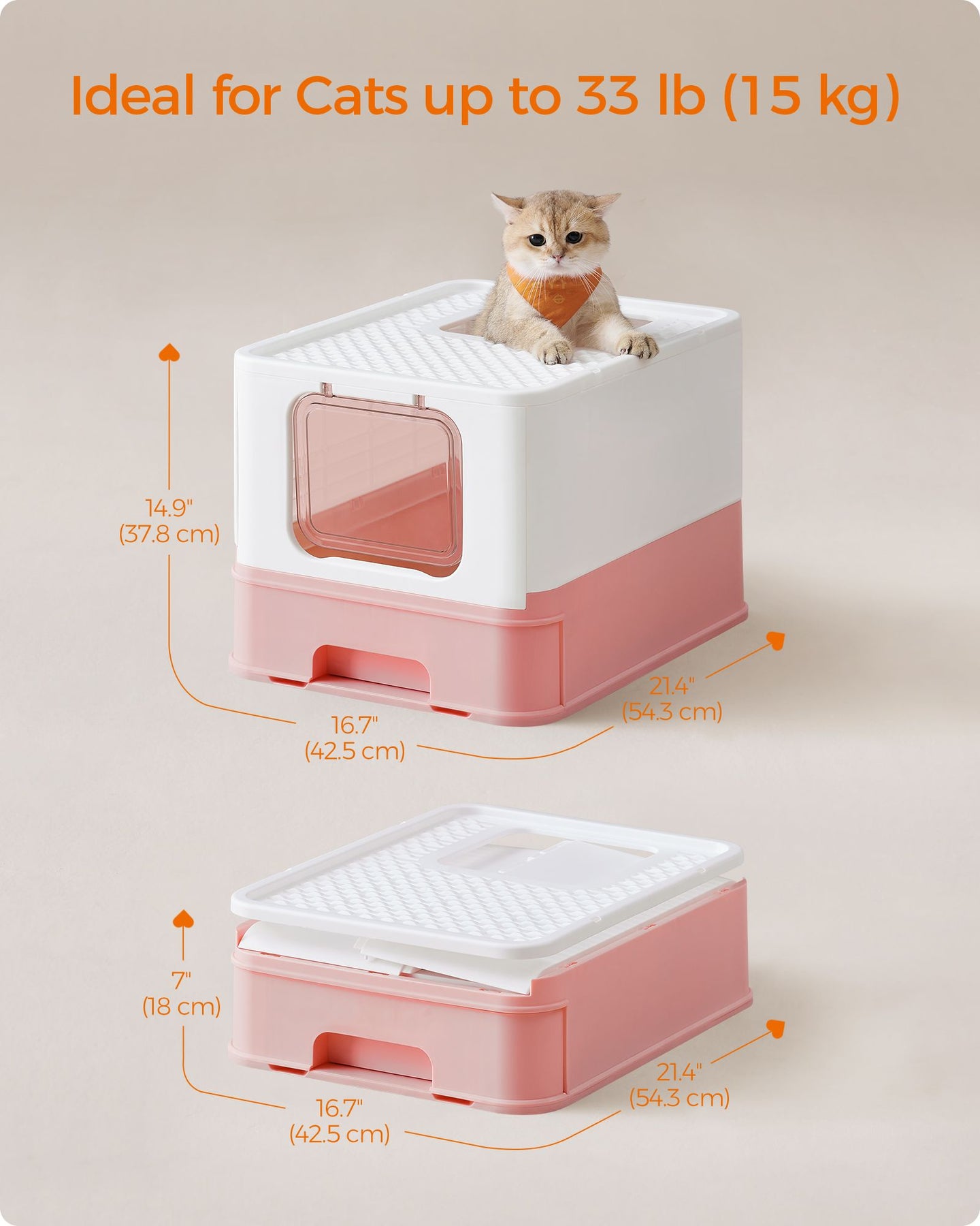 Hidden Cat Litter Box - Wood - Jelly Pink and White - Spacious with Slide-Out Tray and Hood