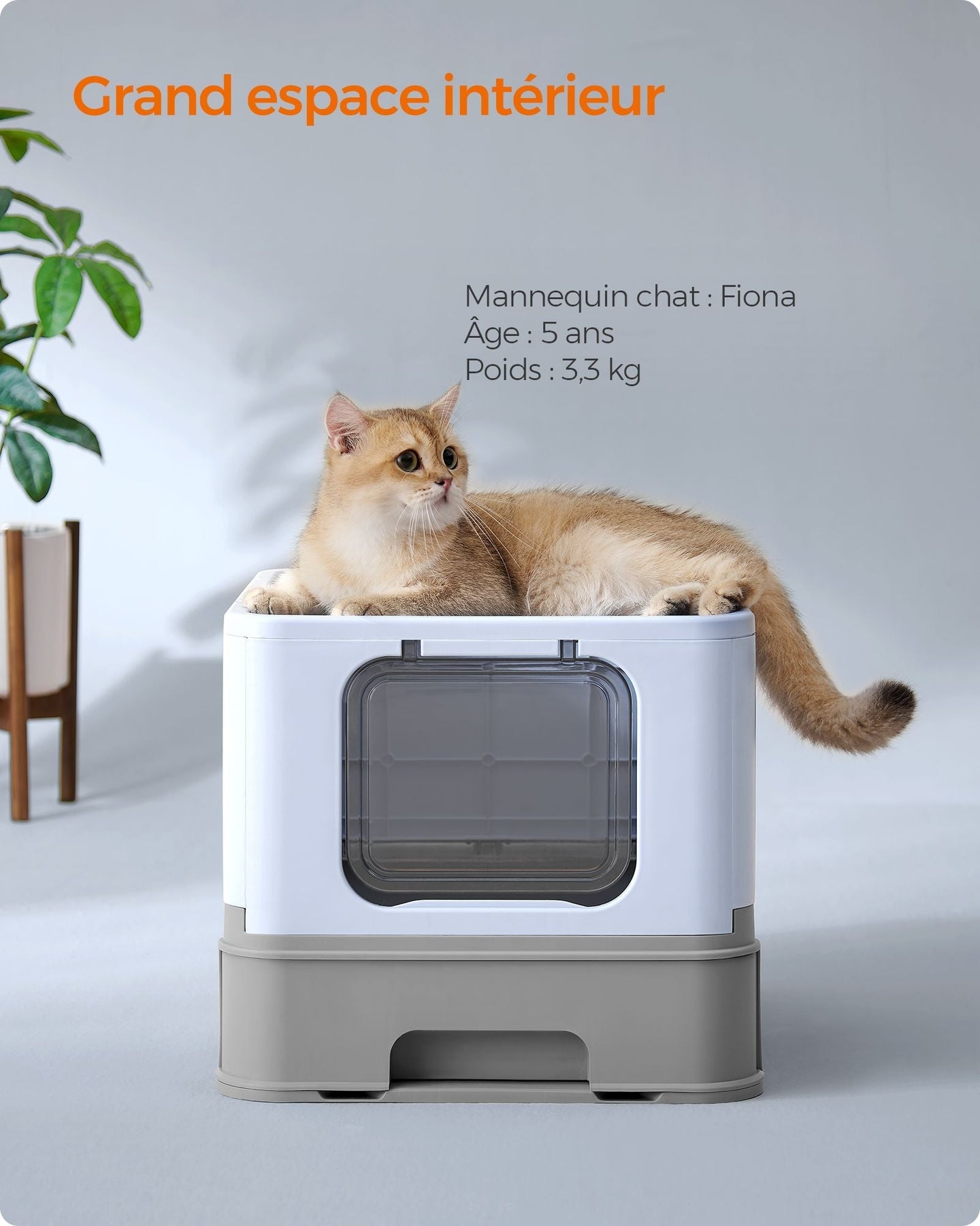 Hidden Cat Litter Box - MDF - Pale Blue and Grey - Spacious with Slide-Out Tray and Hood