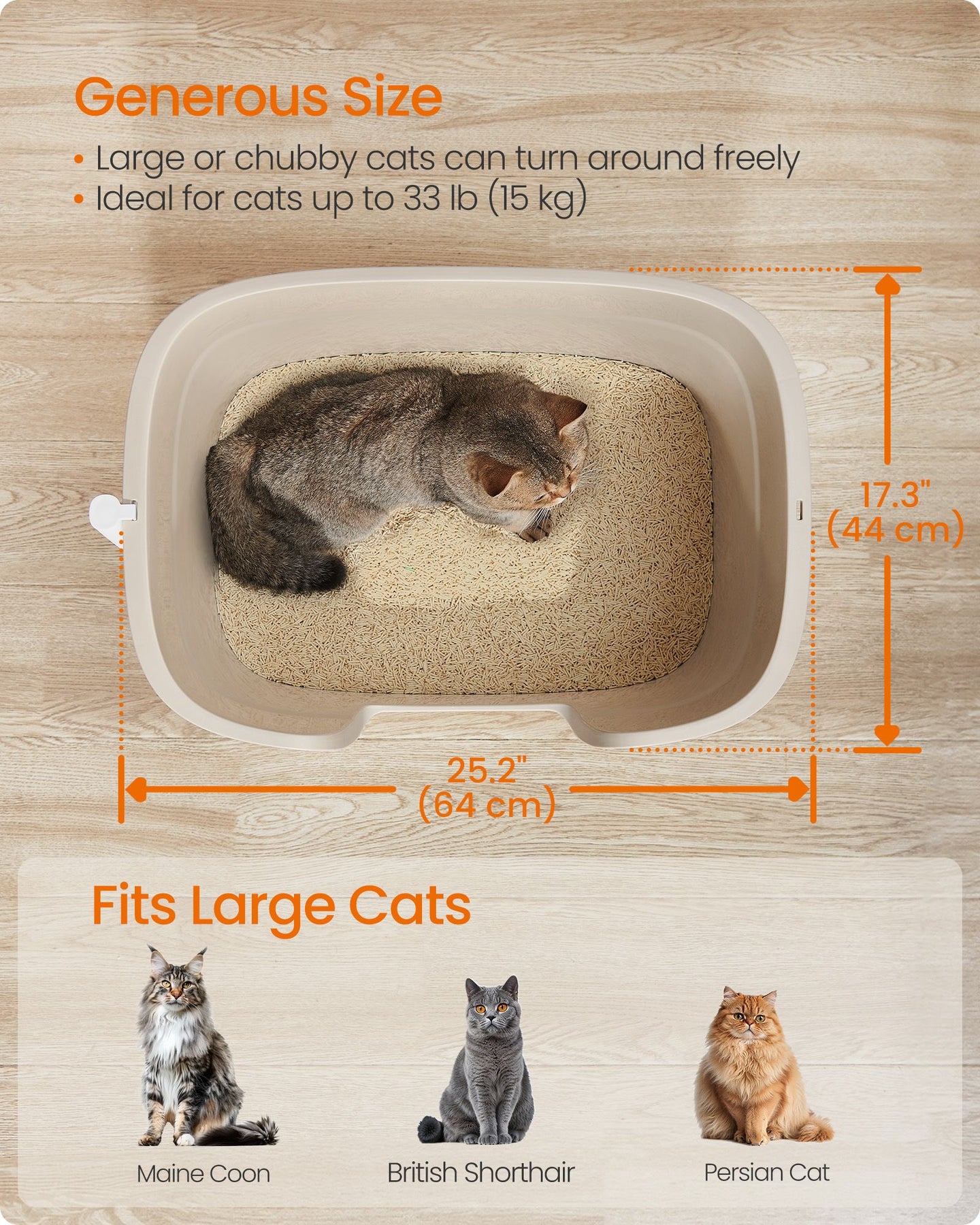 Extra Large Cat Litter Box - Plastic - Cappuccino Beige - Includes Litter Catcher Board and Storage Box