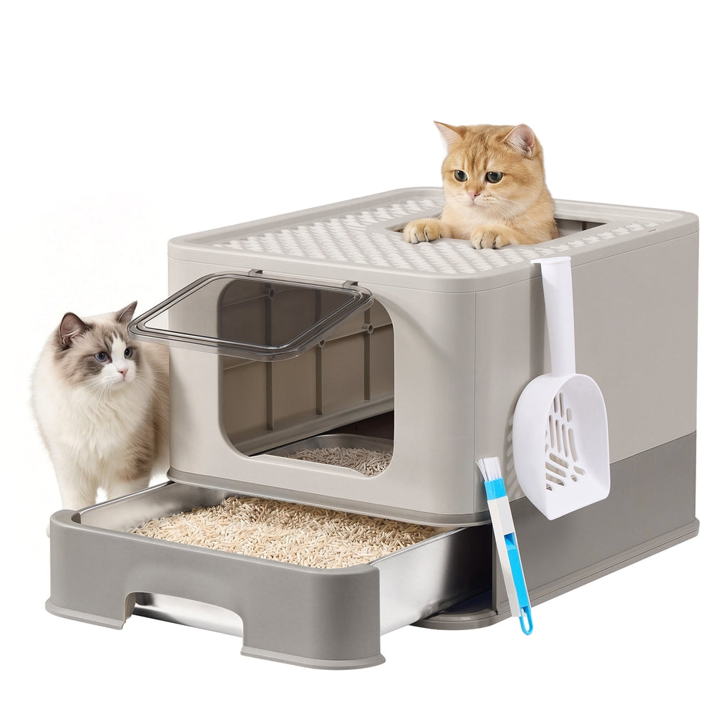 Cat Litter Box - Light Grey, Dark Grey - 54.3 x 42.5 x 37.8 cm