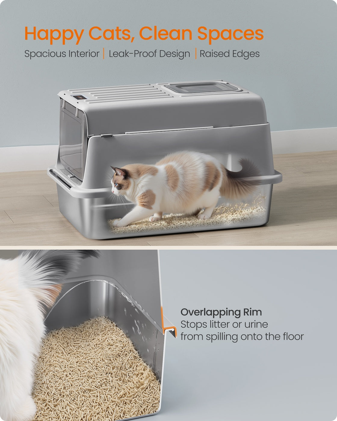 Stainless Steel Cat Litter Box - 60L - Stainless Steel - Flip Lid