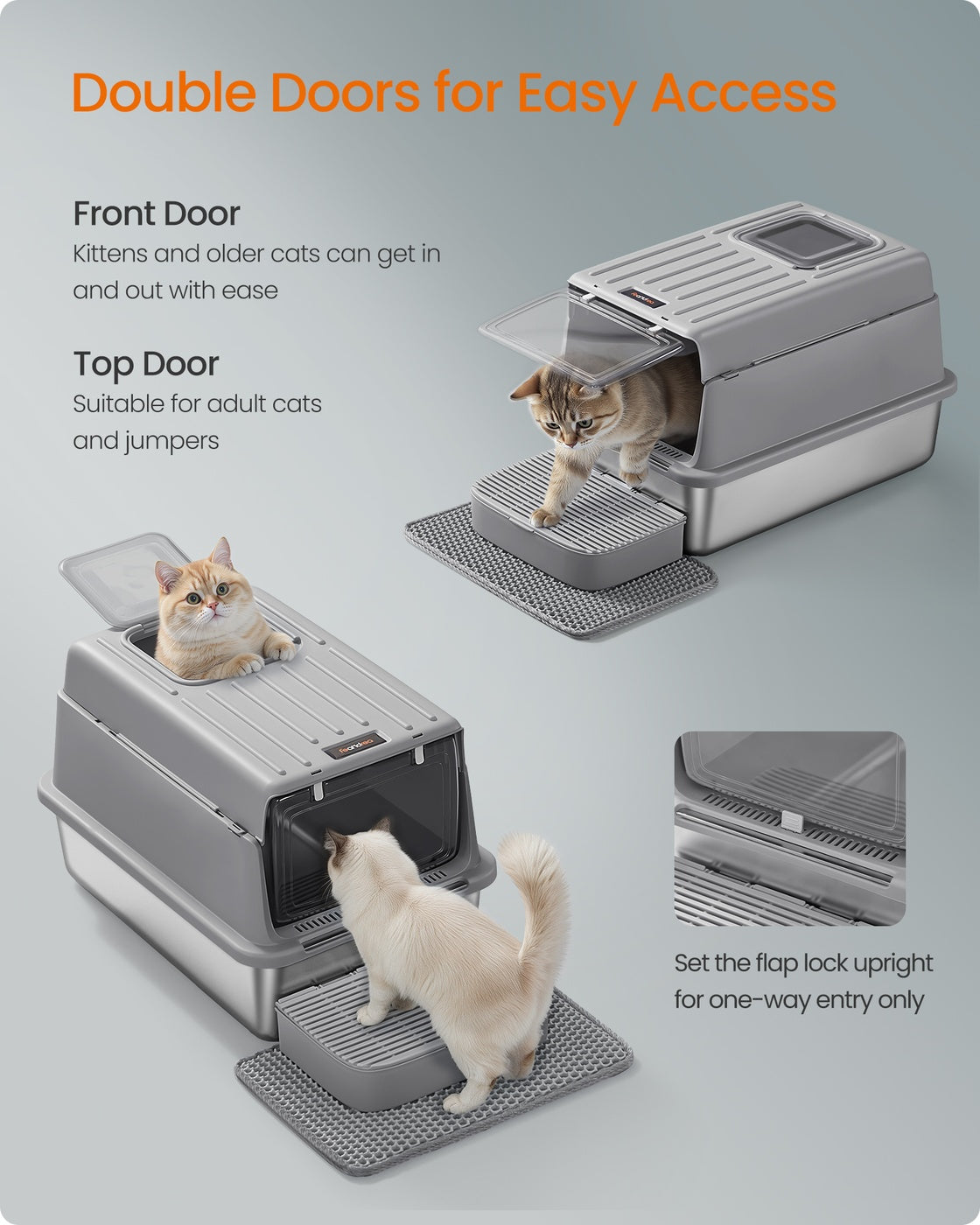 Stainless Steel Cat Litter Box - 60L - Stainless Steel - Flip Lid