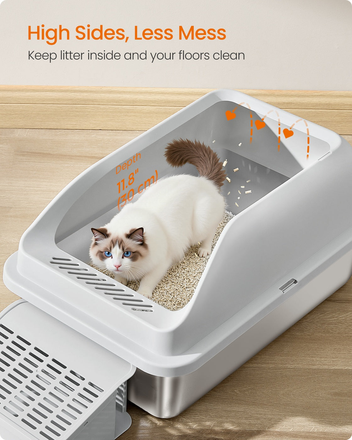 Cat Litter Box - 62L - Stainless Steel - High Sided Design
