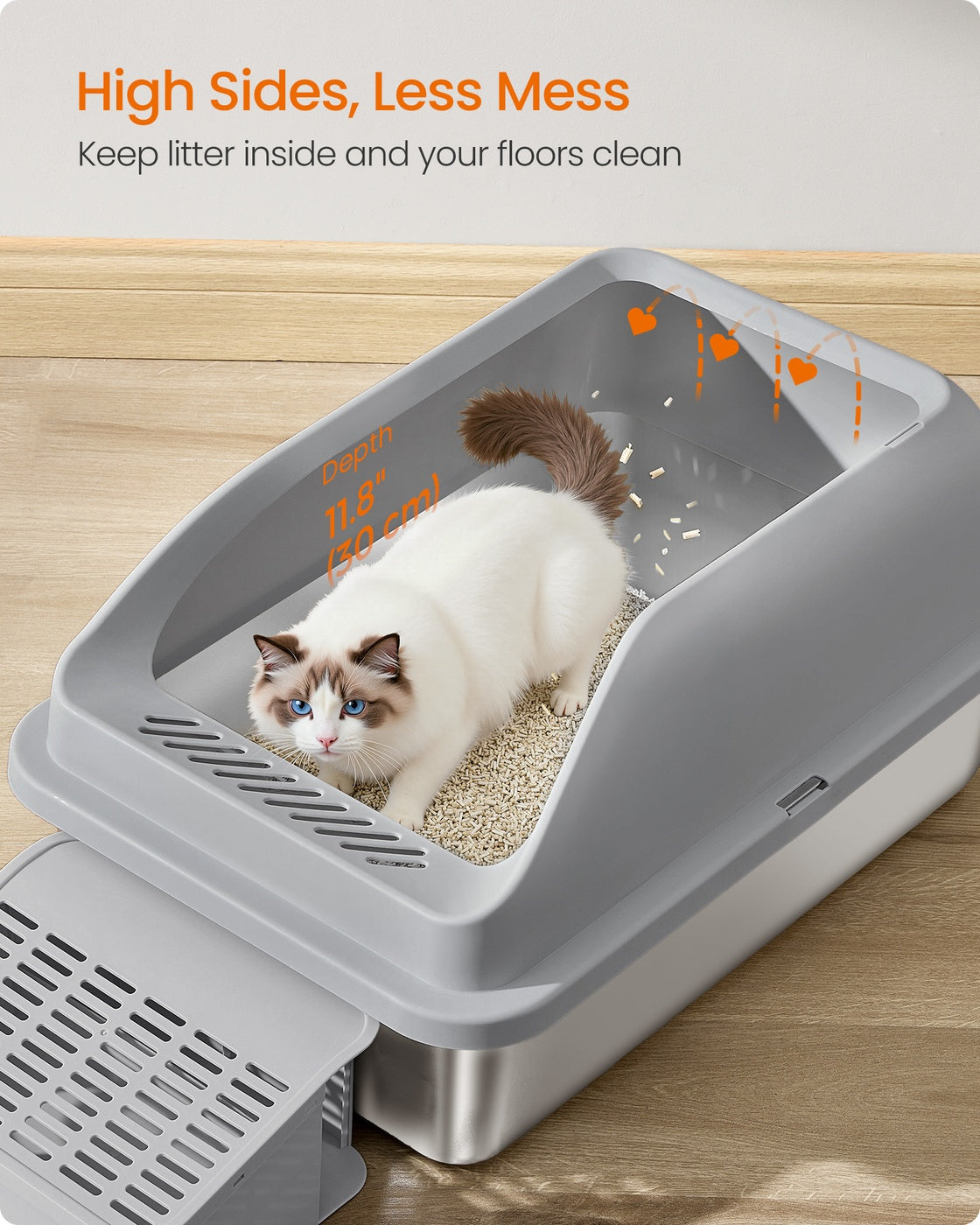 Stainless Steel Cat Litter Box - 64L - High Sided