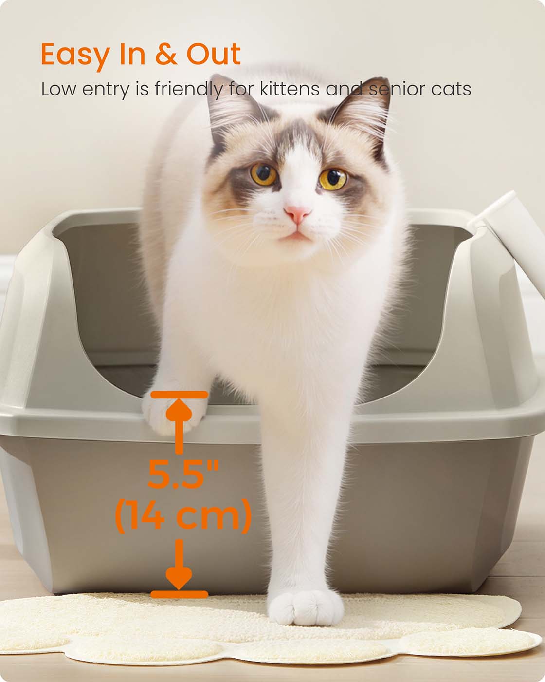 Open Top Litter Box - Plastic - Slate Grey - High Sided with Scoop for Large Cats and Kittens