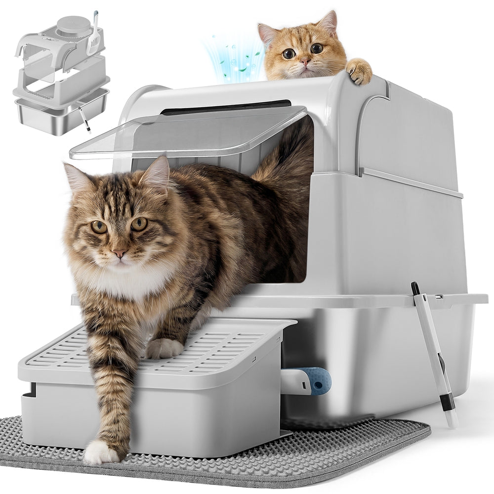 Cat Litter Box - Light Grey - 61 x 41 x 46 cm