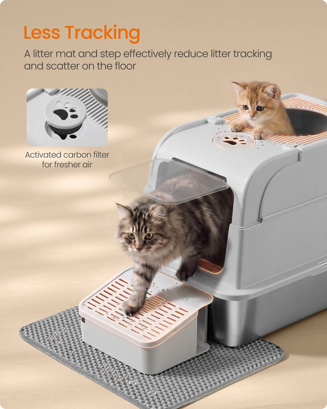 Cat Litter Box - Light Grey - 61 x 41 x 46 cm