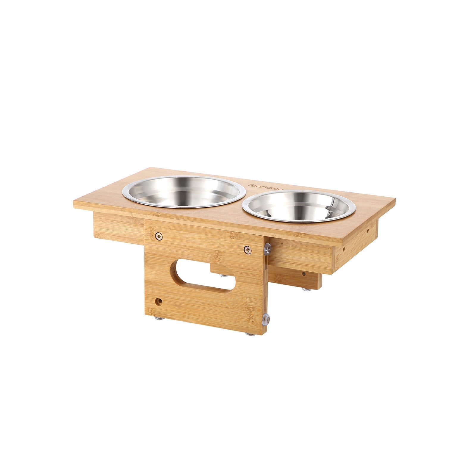 Elevated Dog Food Stand - Bamboo - Natural - Adjustable with 2 Raised Bowls