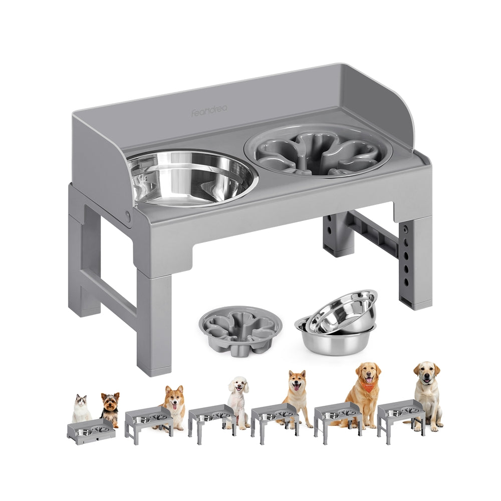 Raised Dog Bowls Stand - 2 Bowls - Stainless Steel - Adjustable Height