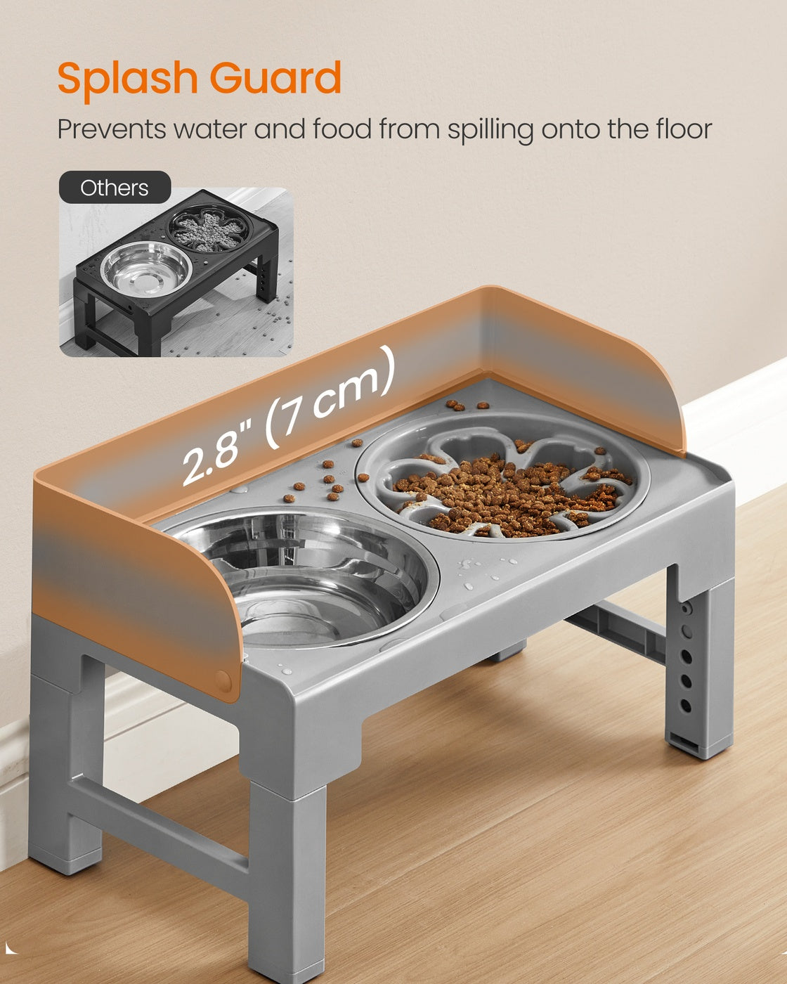 Raised Dog Bowls Stand - 2 Bowls - Stainless Steel - Adjustable Height