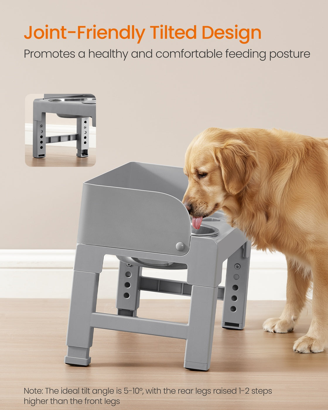 Raised Dog Bowls Stand - 2 Bowls - Stainless Steel - Adjustable Height
